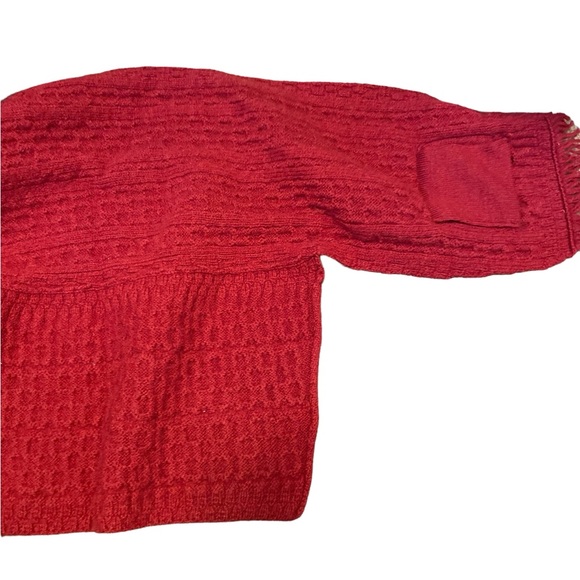 Authentic Aran Women's Irish Merino Wool Throw Over Wrap Sweater - Red - Picture 7 of 11